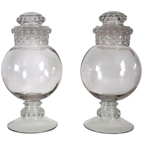Pair Vintage American Dakota Glass General Store Candy / Apothecary Display Jars