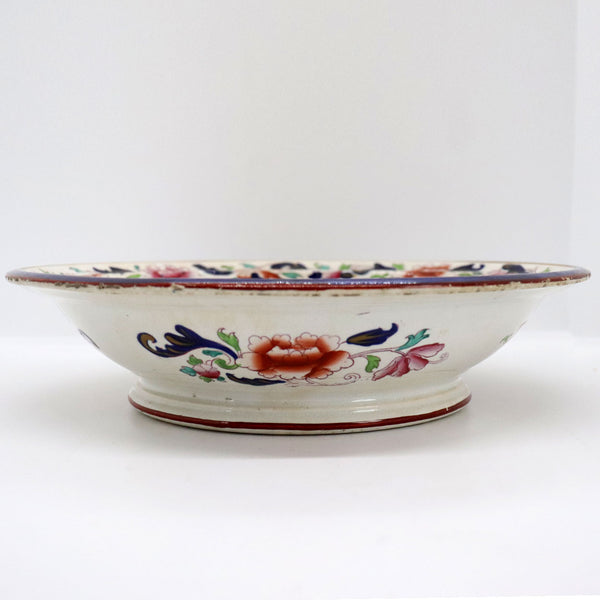 English Victorian Brownfield & Son Ironstone Pottery Imari Palette Footed Bowl