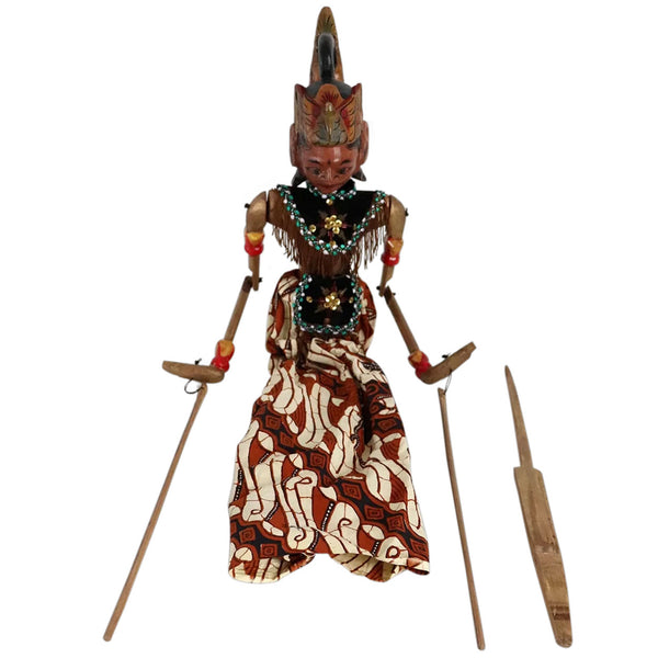 Indonesian Painted Wood and Batik Rod Puppet Doll (Wayang Golek)