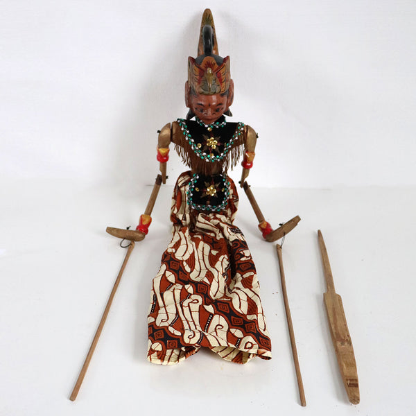 Indonesian Painted Wood and Batik Rod Puppet Doll (Wayang Golek)