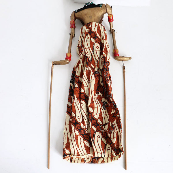 Indonesian Painted Wood and Batik Rod Puppet Doll (Wayang Golek)