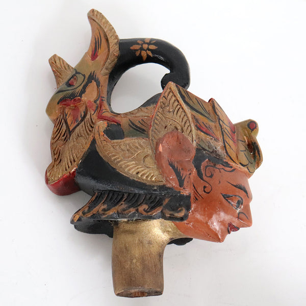 Indonesian Painted Wood and Batik Rod Puppet Doll (Wayang Golek)