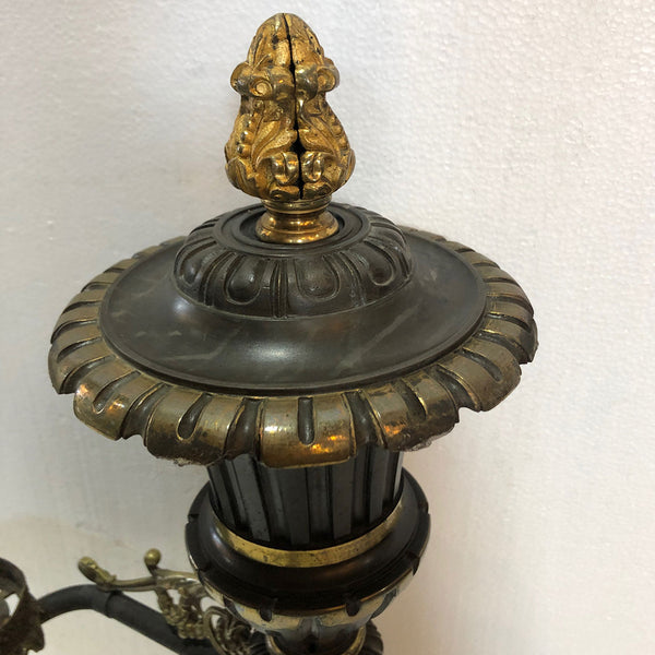 French Empire Gilt Bronze and Cut Glass Argand One-Arm Garniture Oil Lamp