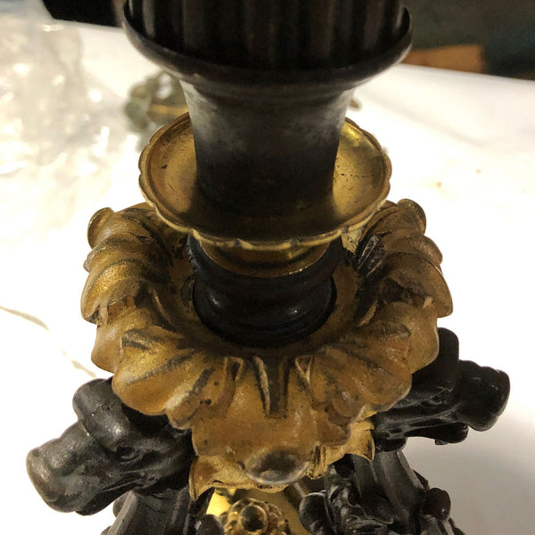 French Empire Gilt Bronze and Cut Glass Argand One-Arm Garniture Oil Lamp