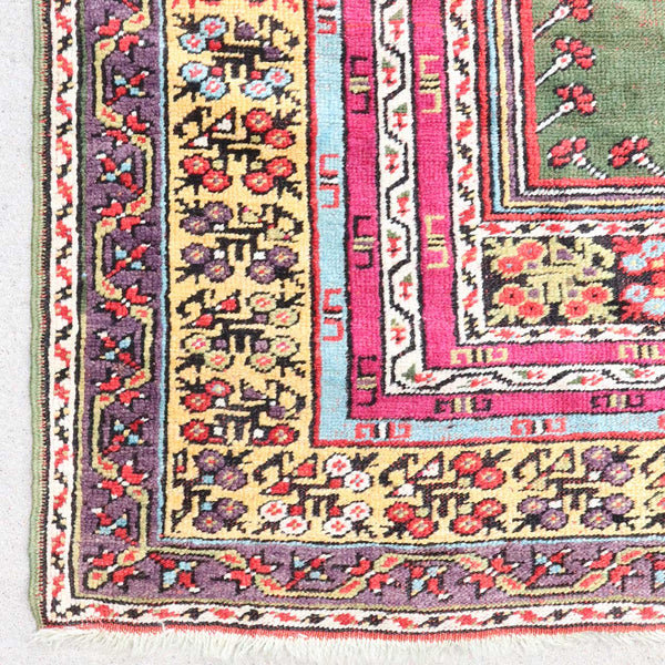 Vintage Wool and Cotton Multicolor Prayer Mat Rug
