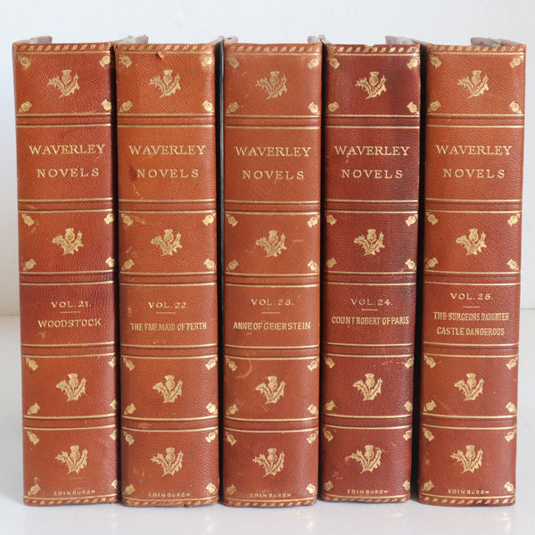 Set of 24 Leather Bound Books: Waverley Novels by Sir Walter Scott