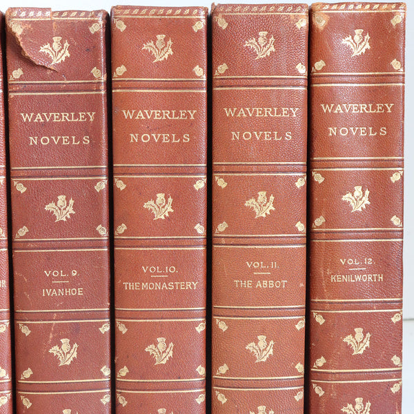 Set of 24 Leather Bound Books: Waverley Novels by Sir Walter Scott