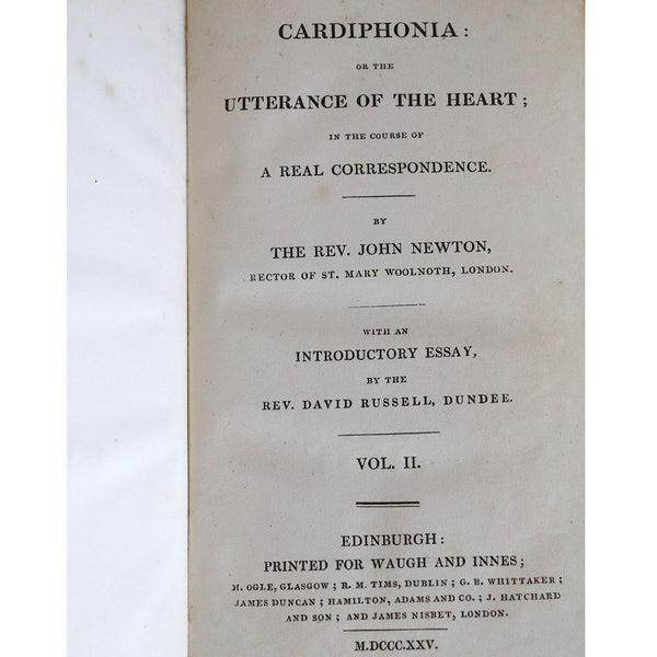 Two Leather Book Volumes: Cardiphonia by Reverend John Newton