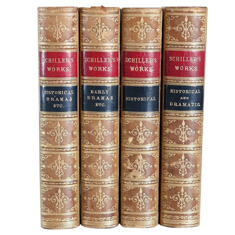 Set of Four English 3/4 Leather Bound Books: The Works of Frederick Schiller