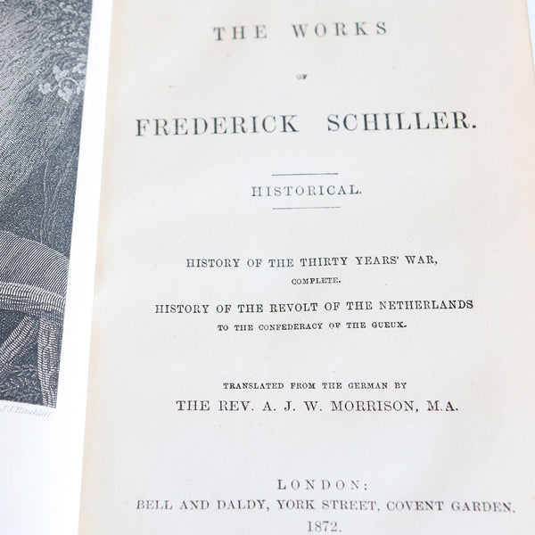 Set of Four English 3/4 Leather Bound Books: The Works of Frederick Schiller