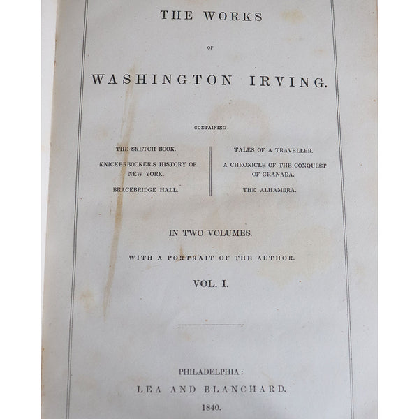 Set of Two Leather Bound Books: The Works of Washington Irving, Volume I-II