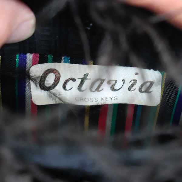 Vintage Octavia Cross Keys Black Feather Chain Link Evening Purse