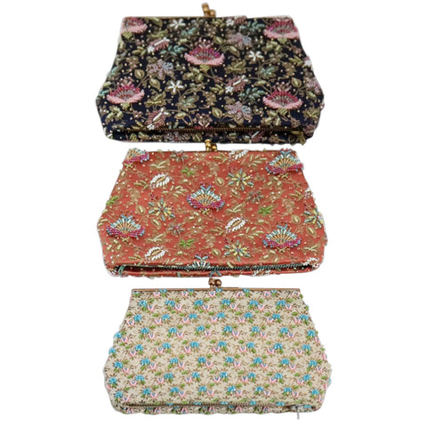 Three Vintage French Parisian Duizend-Gans Micro-Beaded Silk Clutch Purses