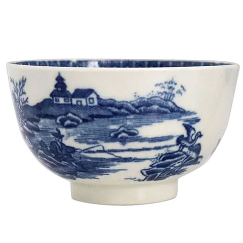 English Worcester Dr. Wall Blue and White Porcelain Fisherman and Cormorant Tea Bowl