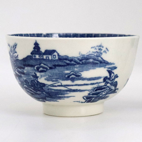 English Worcester Dr. Wall Blue and White Porcelain Fisherman and Cormorant Tea Bowl