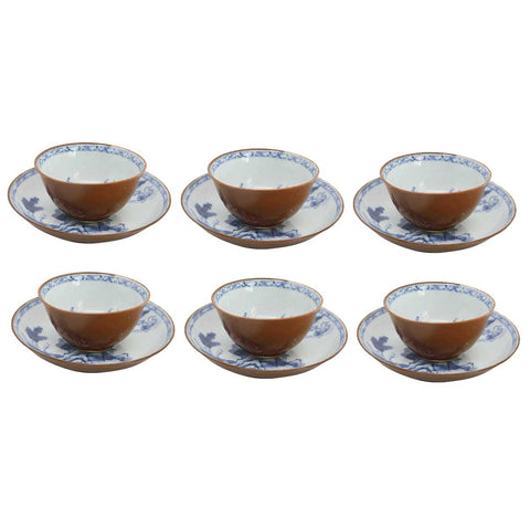 Set of Six Chinese Export Batavian Porcelain Nanking Cargo Shipwreck Tea Bowls and Saucers