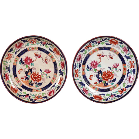 Pair of English Brownfield & Son Ironstone Pottery Imari Palette Plates