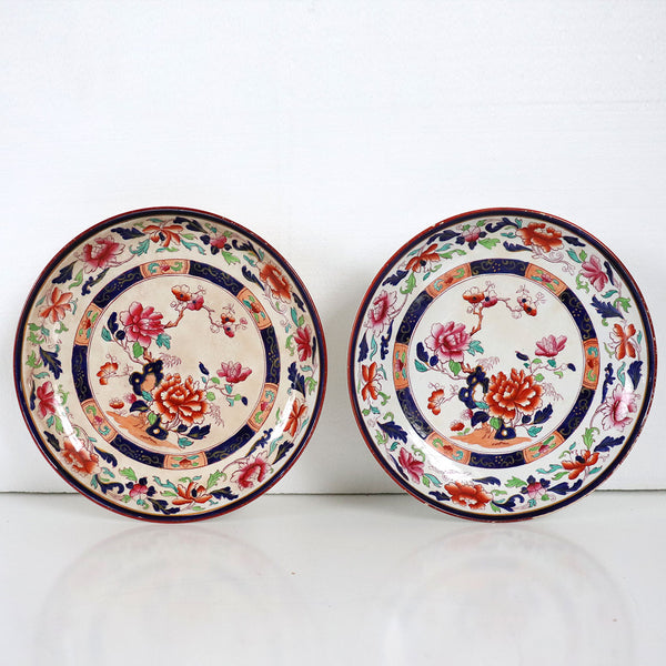 Pair of English Brownfield & Son Ironstone Pottery Imari Palette Plates