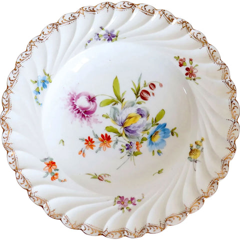 Set of 12 German Hermann Ohme Handpainted Porcelain Gilt Floral Plates