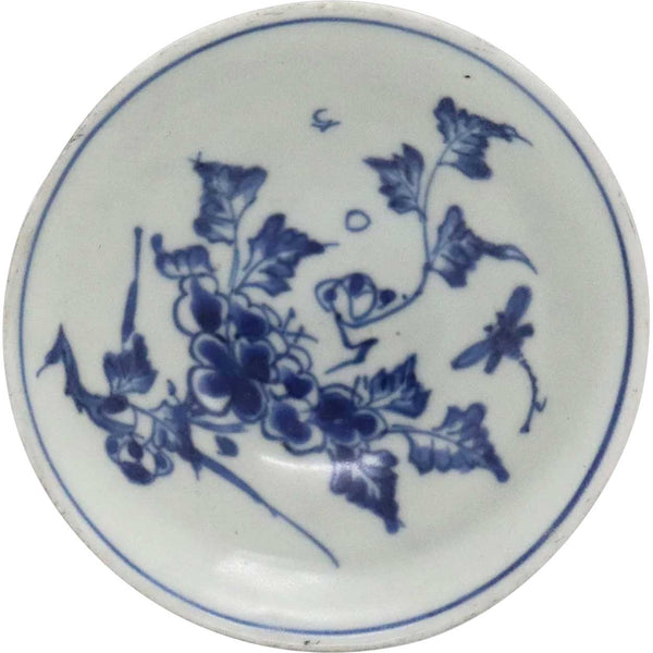 Small Chinese Ming Blue and White Porcelain Flower and Dragonfly Bowl