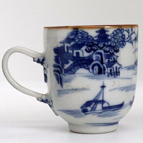 Chinese Export Qianlong Canton Brown, Blue and White Porcelain Teacup