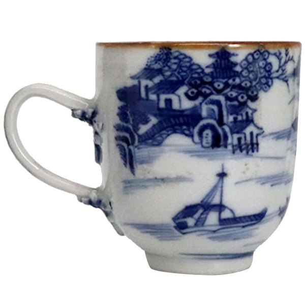 Chinese Export Qianlong Canton Brown, Blue and White Porcelain Teacup