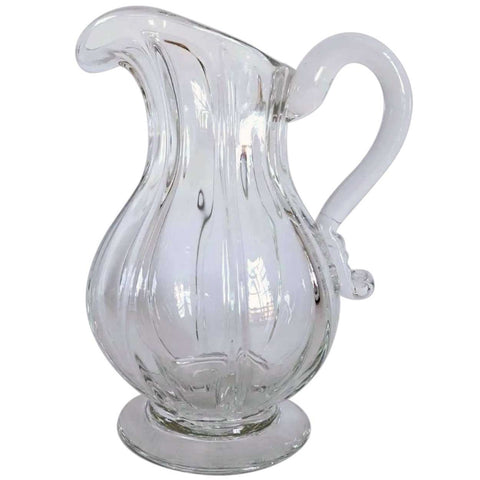 Early American Flint Glass Pillar Molded Footed Pitcher