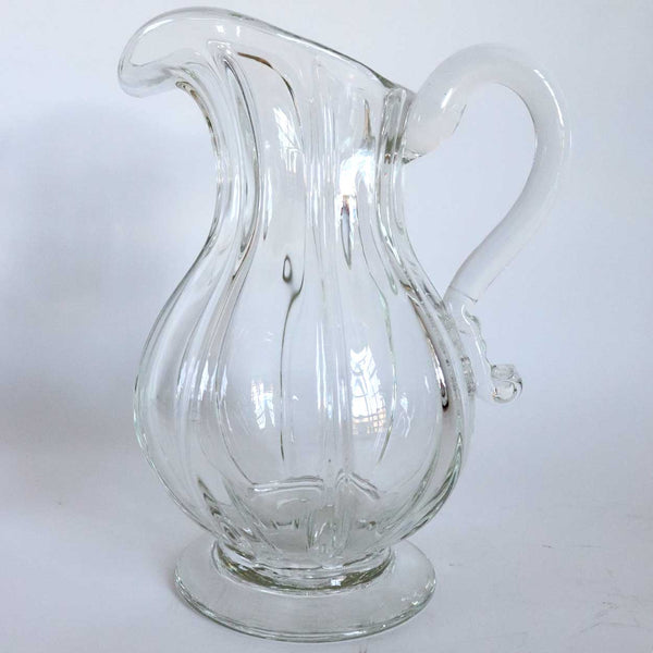 Early American Flint Glass Pillar Molded Footed Pitcher