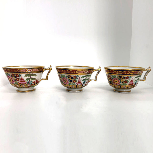 Set of 22 English Worcester Flight, Barr and Barr Porcelain Fence and Pagoda Cups and Saucers