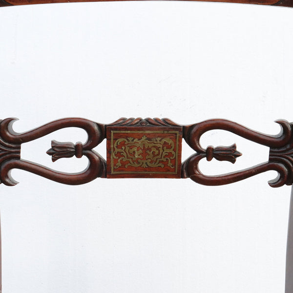 Set of Six English Regency Brass Inlaid Rosewood Caned Dining Chairs
