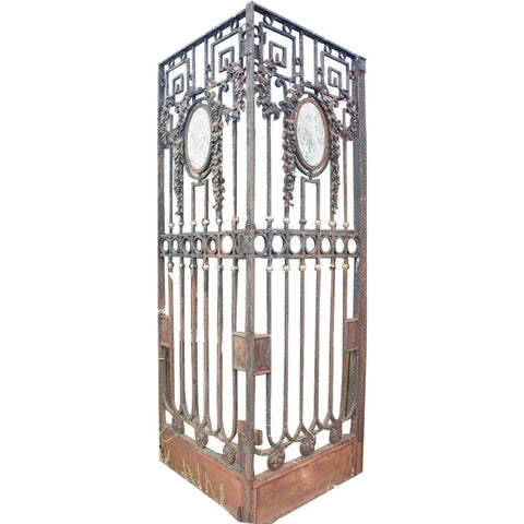 Large Argentine Beaux Arts Wrought Iron and Marble Double Door Gate