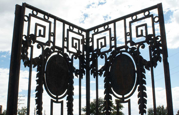 Large Argentine Beaux Arts Wrought Iron and Marble Double Door Gate