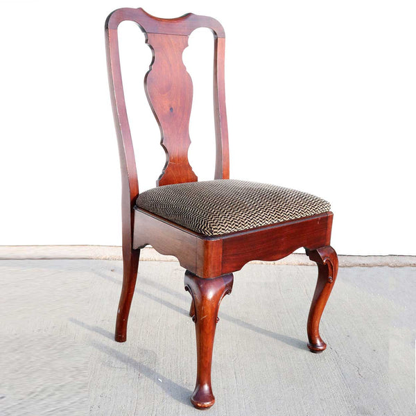 Set of Four English Queen Anne Style Mahogany Upholstered Seat Dining Side Chairs