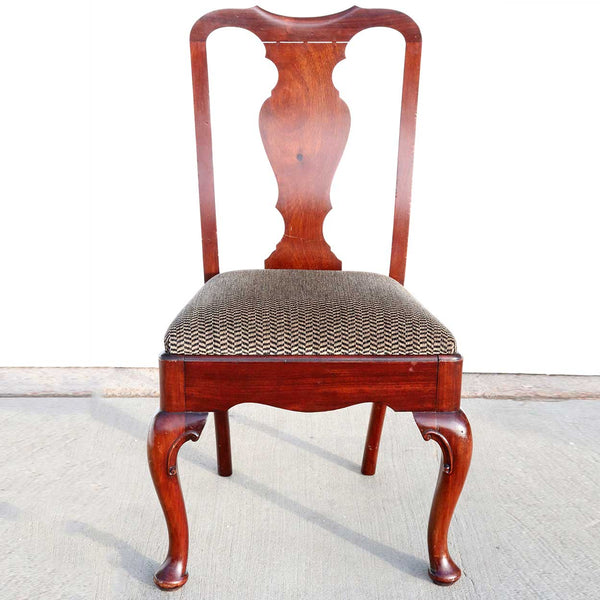Set of Four English Queen Anne Style Mahogany Upholstered Seat Dining Side Chairs
