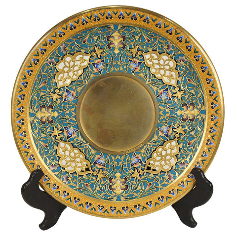 French LOUIS-CONSTANT SEVIN Orientalist Gilt Bronze Champleve Enamel Plateau