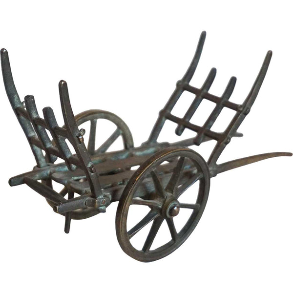 French Patinated Bronze Miniature Farming Two-Wheel Horse Cart Model