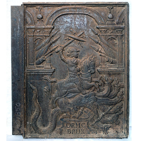 Swedish Ormo Bruk Cast Iron St. George and the Dragon Stove Plate