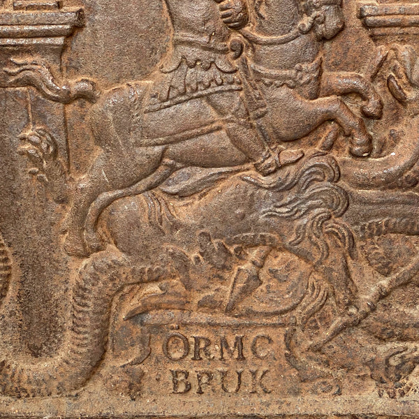 Swedish Ormo Bruk Cast Iron St. George and the Dragon Stove Plate