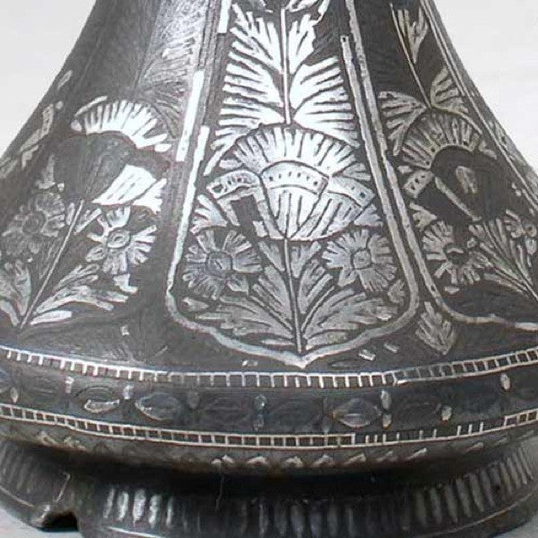 Indian Mughal Silver Inlaid Bidri Bottle Vase