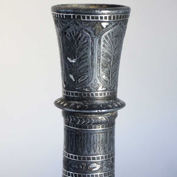 Indian Mughal Silver Inlaid Bidri Bottle Vase
