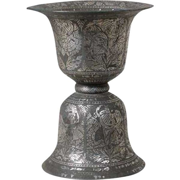 Indian Mughal Silver Inlaid Bidri Spittoon (Peekdaan/Thookadaan)