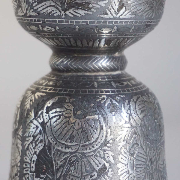 Indian Mughal Silver Inlaid Bidri Spittoon (Peekdaan/Thookadaan)