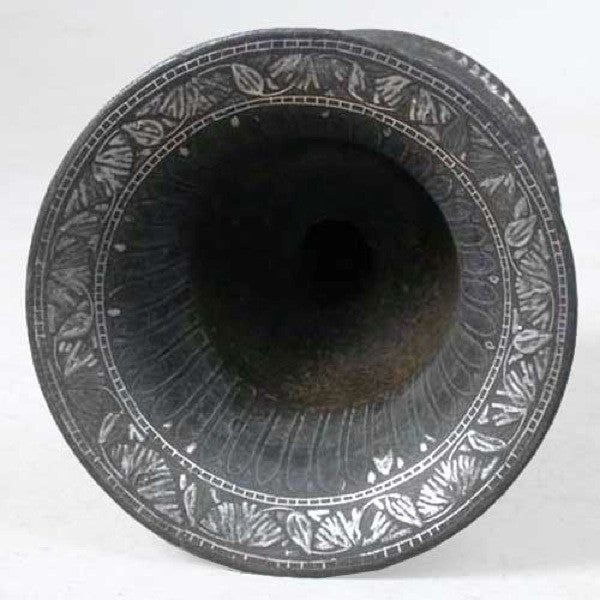 Indian Mughal Silver Inlaid Bidri Spittoon (Peekdaan/Thookadaan)