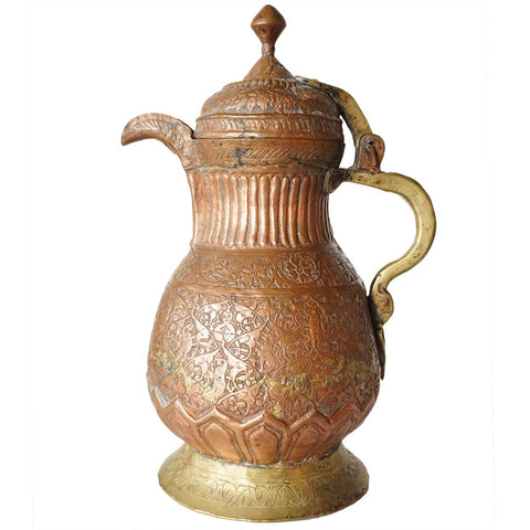 Indian Mughal Chased Copper and Brass Coffee Pot