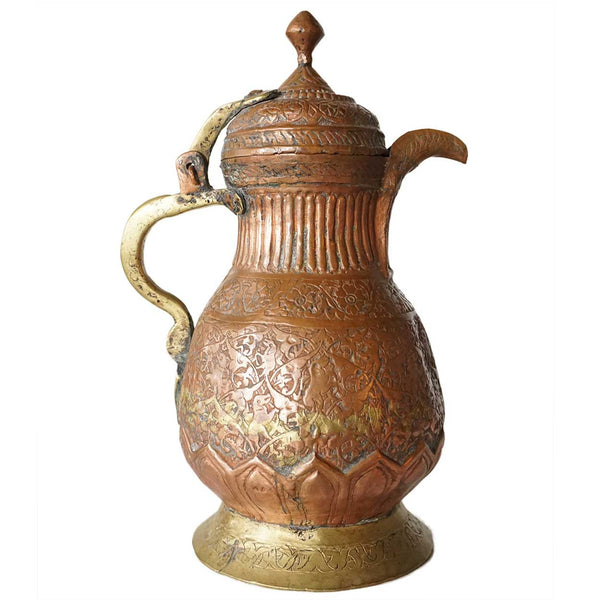 Indian Mughal Chased Copper and Brass Coffee Pot