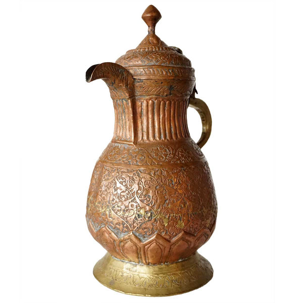 Indian Mughal Chased Copper and Brass Coffee Pot