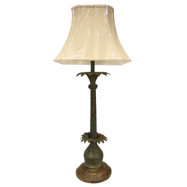 Indian Mughal Brass and Teak Palm Model as a One-Light Table Lamp