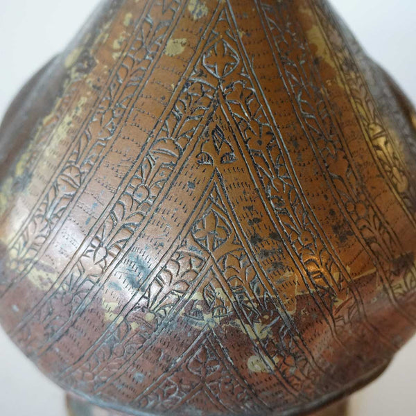Indo-Persian Mughal Chased Copper Water Ritual Ewer, Pitcher