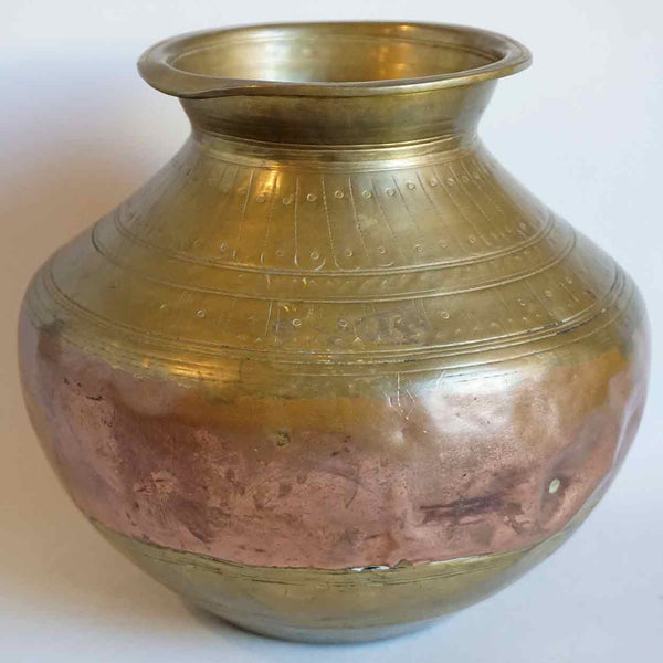 Indian Mughal Chased Copper and Brass Water Pot (Lota)