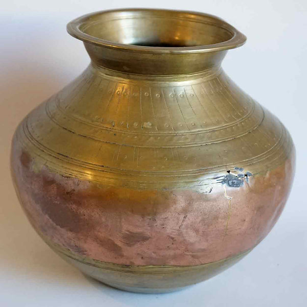 Indian Mughal Chased Copper and Brass Water Pot (Lota)